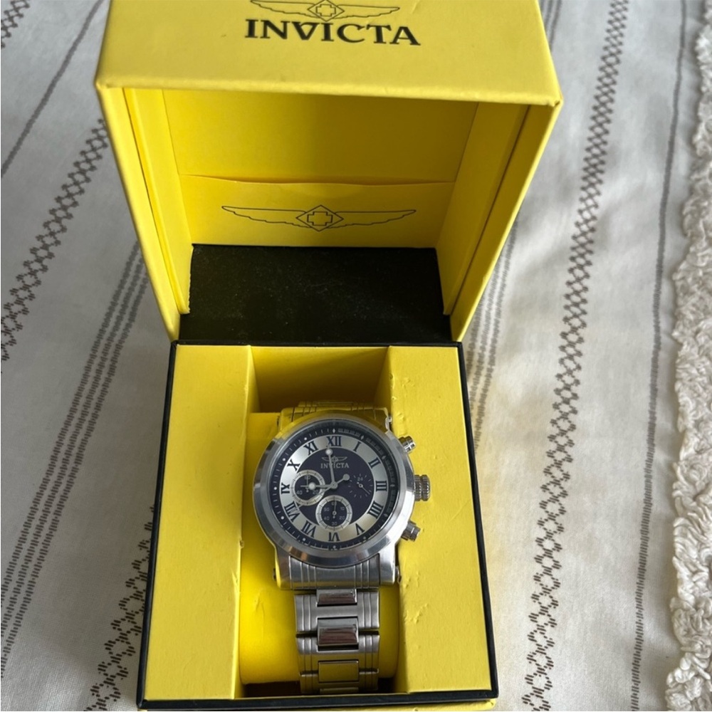 Invicta Silver and Black Chronograph Watch
